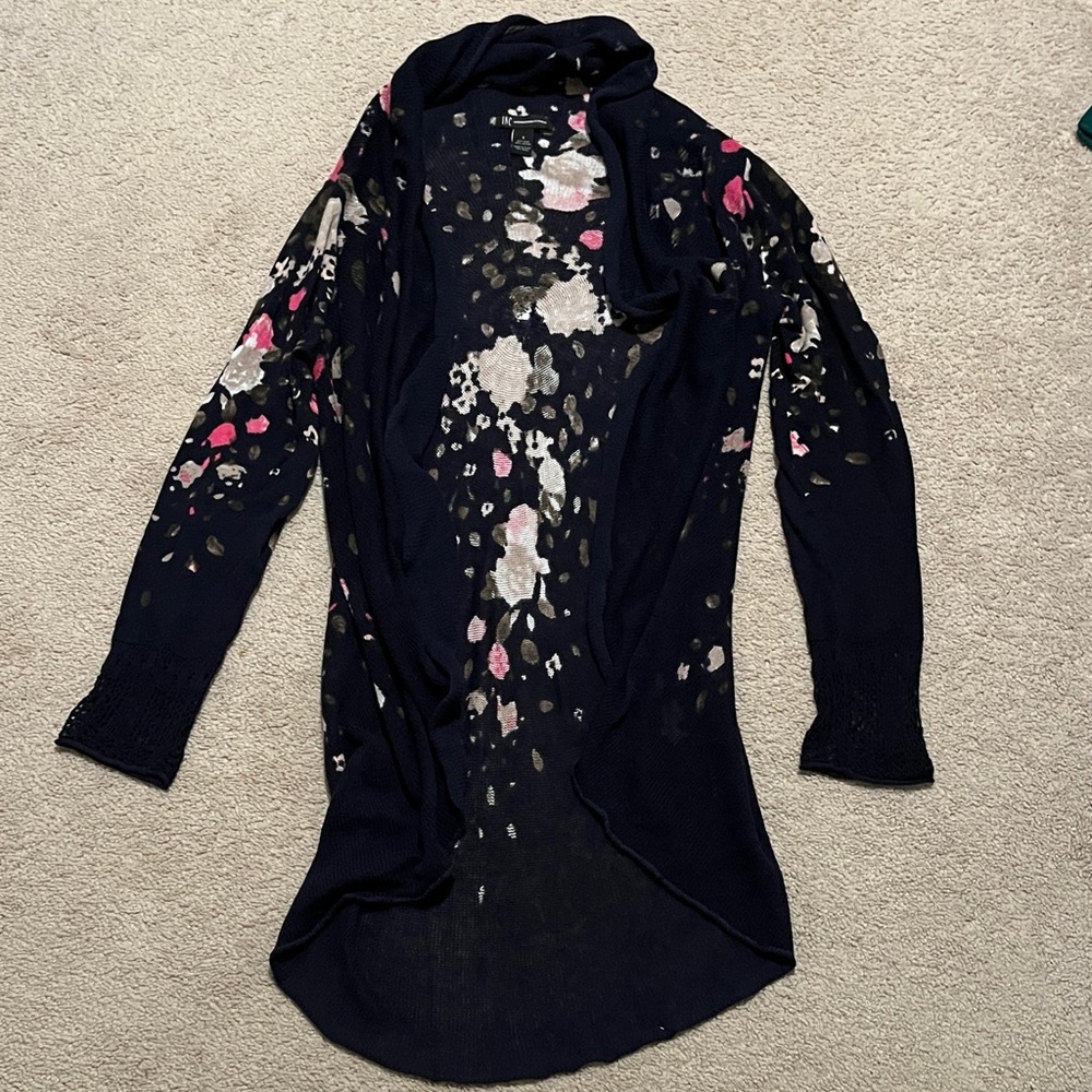 INC International Concepts Navy Floral Linen Cotton Cardigan
